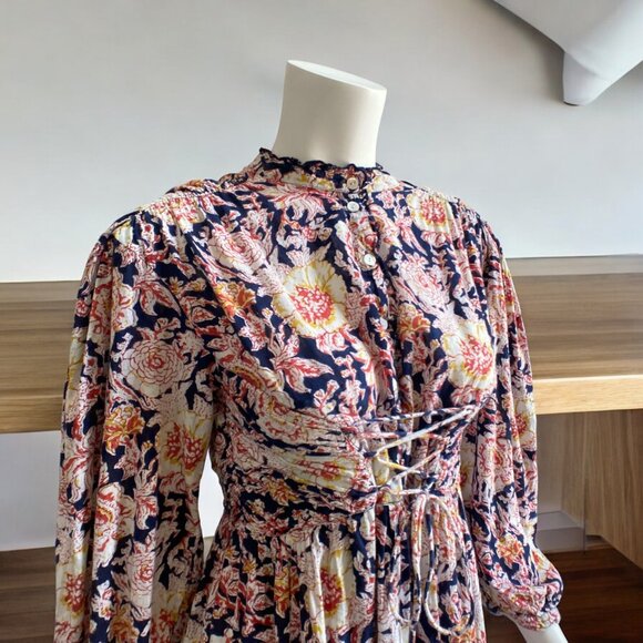 ANTIK BATIK Andre Floral Cotton Mini Long Sleeve Dress , size Extra Small - Picture 4 of 15